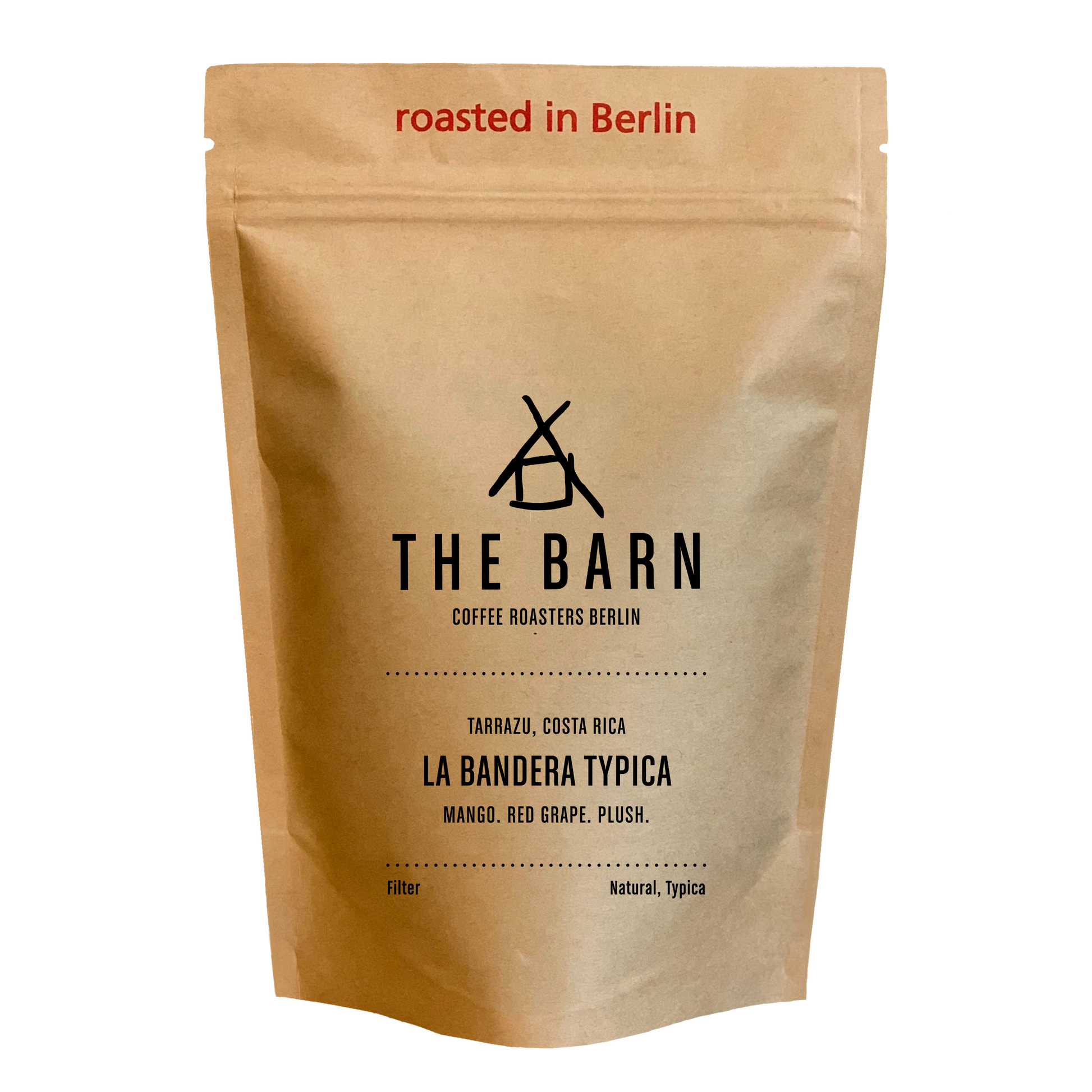 Kraft paper coffee bag from The Barn Coffee Roasters Berlin on a white background