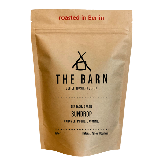 250 grams brown bag of Sundrop, filter coffee beans, with a red tag printed on top "roasted in Berlin"